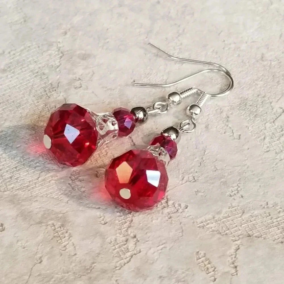 Handcrafted Victorian Red Crystal Silver Filigree Basket Earrings - Picture 5 of 5